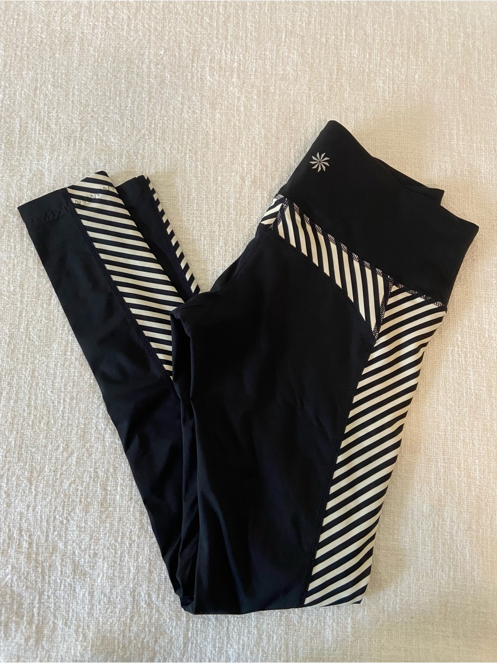 Athleta XS Black and White Striped Leggings